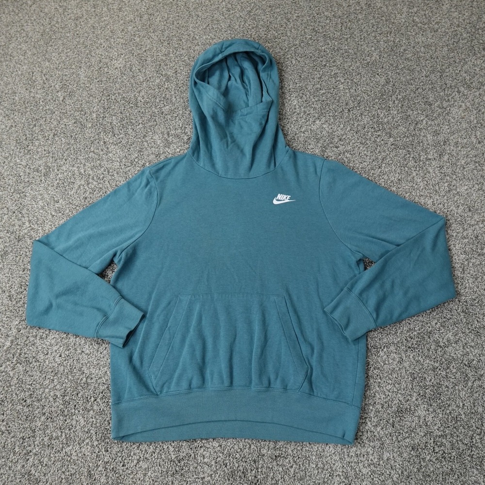 Nike Hoodie Mens M Blue Green Swoosh Pullover Athletic Sweater Sweatshirt Gym‎
